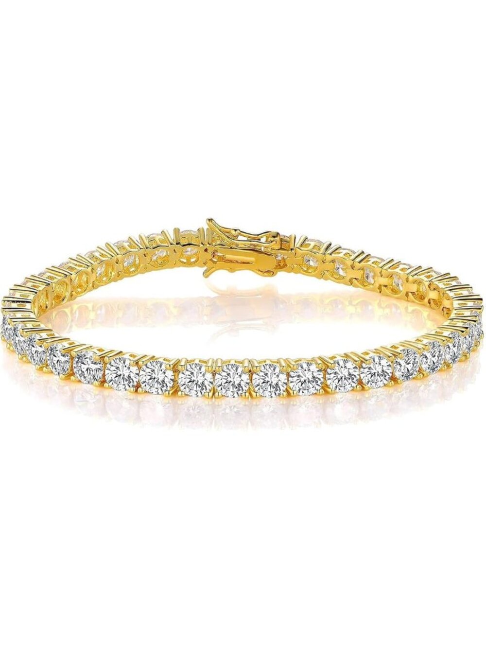 Stunning 4mm Round Cut CZ Tennis Bracelet in Gold - Adjustable 6-8.5 inches